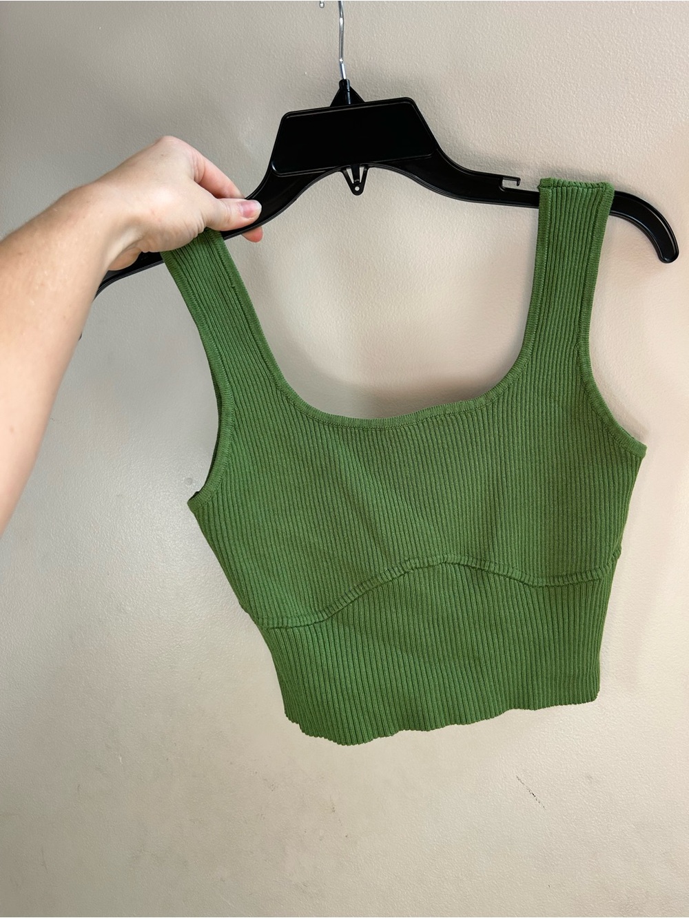 Cider Olive Green Ribbed Square Neck Crop Tank